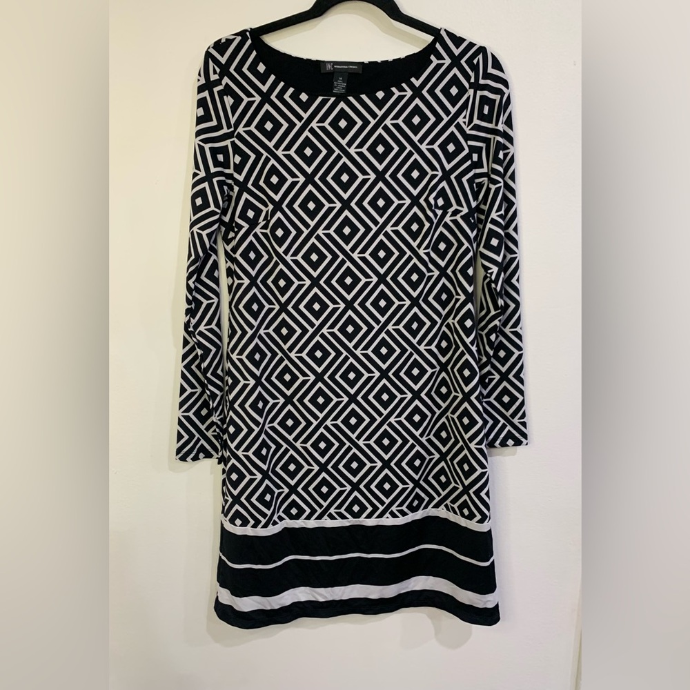 INC Concepts long sleeve geometric pattern boat neck shift dress Size M Artsy